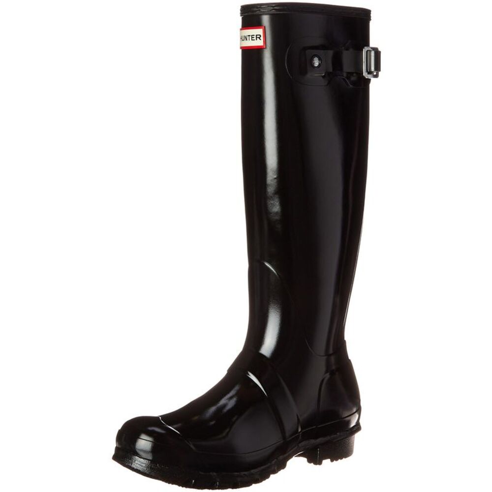 Hunter Womens Original Tall Gloss Rain Boots - Black - Picture 1 of 3